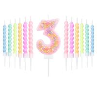 mciskin Macaron 3rd Birthday Candle Set, Girls 3rd Birthday Decorations,12pcs Pastel Spiral & Number 3 Candles for Cake,Rainbow Cake Topper for Macaron Themed Party Decoration,Baby Showers Supplies