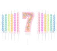 mciskin Macaron 7th Birthday Candle Set, Girls 7th Birthday Decorations,12pcs Pastel Spiral & Number 7 Candles for Cake,Rainbow Cake Topper for Macaron Themed Party Decoration,Baby Showers Supplies