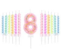 mciskin Macaron 8th Birthday Candle Set, Girls 8th Birthday Decorations,12pcs Pastel Spiral & Number 8 Candles for Cake,Rainbow Cake Topper for Macaron Themed Party Decoration,Baby Showers Supplies