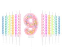 mciskin Macaron 9th Birthday Candle Set, Girls 9th Birthday Decorations,12pcs Pastel Spiral & Number 9 Candles for Cake,Rainbow Cake Topper for Macaron Themed Party Decoration,Baby Showers Supplies