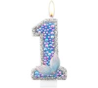 mciskin Mermaid Tail Birthday Candle, Number 1 Candle, Purple Blue, Flashing, Odorless, Smoke-Free, Mermaid Theme, Birthday Cake Decoration