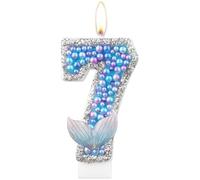 mciskin Mermaid Tail Birthday Candle, Purple Blue Pearl Flashing Number 7, Nautical Theme Birthday Cake Decoration