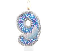 mciskin Mermaid Tail Number 9 Candle, Purple Blue Pearl Flashing, Nautical Theme Decorative Candle, Celebration Birthday Cake Decoration
