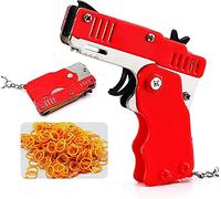mciskin Mini Metal Burst Collapsible Rubber Band Gun Toy,With 60pcs Safe Portable Rubber Band Children's Toy,Portable Shooting Game Outdoor Indoor Activities Gift,Christmas Toy for Children (Red)