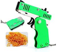 mciskin Mini Metal Burst Collapsible Rubber Band Gun Toy,With 60pcs Safe Portable Rubber Band Children's Toy,Portable Shooting Game Outdoor Indoor Activities Gift,Christmas Toy for Children (Green)