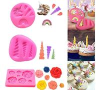 mciskin Mini Unicorn Mold Silicone Horn Ears Flowers Toppers for Fondant, Cupcake, Chocolate, Cookie (Set of 3)