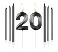 mciskin Obsidian 20th Birthday Candles Set,Number 20 Candle with Long Thin Candles for Cake,20th Birthday Decorations for Boys Girls,Black Candle Obsidian Cake Topper for Party Decor,Wedding Supplies