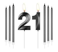 mciskin Obsidian 21st Birthday Candles Set,Number 21 Candle with Long Thin Candles for Cake,21st Birthday Decorations for Boys Girls,Black Candle Obsidian Cake Topper for Party Decor,Wedding Supplies