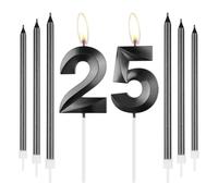 mciskin Obsidian 25th Birthday Candles Set,Number 25 Candle with Long Thin Candles for Cake,25th Birthday Decorations for Boys Girls,Black Candle Obsidian Cake Topper for Party Decor,Wedding Supplies