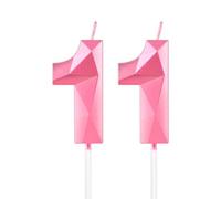 mciskin Pink 11th Birthday Candles, 3D Number 11 Candles for Cake, Girls Boys 11th Birthday Decorations,Pearl Pink Candle Cake Topper Decorations for Birthday Party Weddings Anniversary Supplies