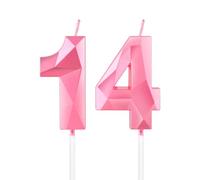 mciskin Pink 14th Birthday Candles, 3D Number 14 Candles for Cake, Girls Boys 14th Birthday Decorations,Pearl Pink Candle Cake Topper Decorations for Birthday Party Weddings Anniversary Supplies