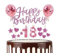 mciskin Pink 18th Birthday Decorations for Girl,3D Number 18 Candle for Cake,Pink Cake Toppers for Girl,Glitter Happy 18th Birthday Cake Toppers Balloons for Party Decorations Supplies