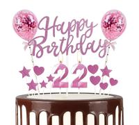 mciskin Pink 22th Birthday Decorations for Girl,3D Number 22 Candle for Cake,Pink Cake Toppers for Girl,Glitter Happy 22th Birthday Cake Toppers Balloons for Party Decorations Supplies