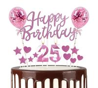 mciskin Pink 25th Birthday Decorations for Girl,3D Number 25 Candle for Cake,Pink Cake Toppers for Girl,Glitter Happy 25th Birthday Cake Toppers Balloons for Party Decorations Supplies