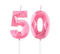 mciskin Pink 50th Birthday Candles, 3D Number 50 Candles for Cake, Women Men 50th Birthday Decorations,Pearl Pink Candle Cake Topper Decorations for Birthday Party Weddings Anniversary Supplies
