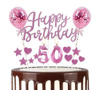 mciskin Pink 50th Birthday Decorations for Women,3D Number 50 Candle for Cake,Pink Cake Toppers for Women,Glitter Happy 50th Birthday Cake Toppers Balloons for Party Decorations Supplies