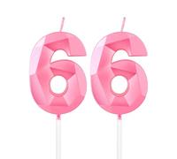 mciskin Pink 66th Birthday Candles, 3D Number 66 Candles for Cake, Women Men 66th Birthday Decorations,Pearl Pink Candle Cake Topper Decorations for Birthday Party Weddings Anniversary Supplies