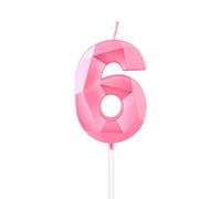mciskin Pink 6th Birthday Candles, 3D Number 6 Candles for Cake, Girls Boys 6th Birthday Decorations,Pearl Pink Candle Cake Topper Decorations for Birthday Party Weddings Anniversary Supplies