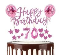 mciskin Pink 70th Birthday Decorations for Women,3D Number 70 Candle for Cake,Pink Cake Toppers for Women,Glitter Happy 70th Birthday Cake Toppers Balloons for Party Decorations Supplies
