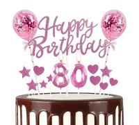 mciskin Pink 80th Birthday Decorations for Women,3D Number 80 Candle for Cake,Pink Cake Toppers for Women,Glitter Happy 80th Birthday Cake Toppers Balloons for Party Decorations Supplies