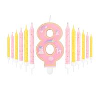 mciskin Pink 8th Birthday Candle,Girl 8th Birthday Decorations,Number 8 Candle for Cake,Party Candles,Pink Candles Yellow Cake Topper for Girls Birthday Party Decorations,Baby Showers Suppplies