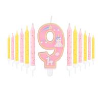 mciskin Pink 9th Birthday Candle,Girl 9th Birthday Decorations,Number 9 Candle for Cake,Party Candles,Pink Candles Yellow Cake Topper for Girls Birthday Party Decorations,Baby Showers Suppplies