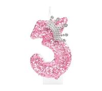 mciskin Pink Birthday Candles for Girls, 3rd Birthday Decorations for Girl,Glitter Number 3 Candle for Cake,Pink Sequins Candles with Crown for Princess Party Decorations, Anniversary Supplies
