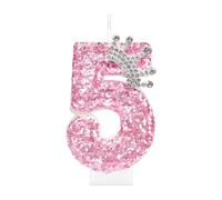 mciskin Pink Birthday Candles for Girls, 5th Birthday Decorations for Girl,Glitter Number 5 Candle for Cake,Pink Sequins Candles with Crown for Princess Party Decorations, Anniversary Supplies
