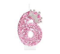 mciskin Pink Birthday Candles for Girls, 6th Birthday Decorations for Girl,Glitter Number 6 Candle for Cake,Pink Sequins Candles with Crown for Princess Party Decorations, Anniversary Supplies