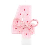 mciskin Pink Bowknot Birthday Candles,1st Birthday Decorations for Girls,Glitter Number 4 Candle for Cake,Pink 4 Cake Topper Bowknot Decorations for Party, Anniversary Supplies,Baby Showers