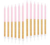 mciskin Pink Gold Birthday Candles for Cake,12pcs Pink Candle Cake Decorations for Birthday Party, Shining Gold Long Candles,Glitter Tall Party Candles, Baby Showers, Wedding Anniversary