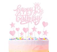 mciskin Pink Happy 13th Birthday Cake Toppers for Cake, Girls 13th Birthday Decorations,Personalised Cake Toppers for Girls,Glitter 13 Cake Topper Pink Cupcake Topper for Party Cake Decoration