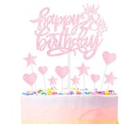 mciskin Pink Happy 28th Birthday Cake Toppers for Cake, Girls 28th Birthday Decorations,Personalised Cake Toppers for Girls,Glitter 28 Cake Topper Pink Cupcake Topper for Party Cake Decoration