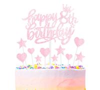 mciskin Pink Happy 8th Birthday Cake Toppers for Cake, Girls 8th Birthday Decorations,Personalised Cake Toppers for Girls,Glitter 8 Cake Topper Pink Cupcake Topper for Party Cake Decoration