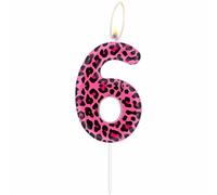 mciskin Pink Leopard Number Candles, Leopard Birthday Decorations, Pink Cheetah Number 6 Candles for Cake,Girls 6th Birthday Decorations, Cheetah Theme for Girls Women Party Supplies