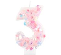 mciskin Pink Number 3 Candles for Cake,Girls 3rd Birthday Candles Decorations,Glitter Candles Cake Toppers with Sequin and White Pearls for Girls Women Birthday Party Decoration,Wedding Supplies