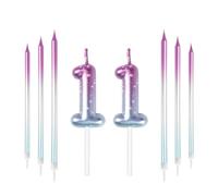 mciskin Purple Blue 11th Birthday Candles, Colorful Long & Number 11 Candle for Cake,Girls Boys 11th Birthday Decorations,Purple Blue Cake Toppers Perfect for Wedding & Party Decorations Supplies