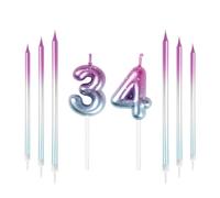 mciskin Purple Blue 34th Birthday Candles, Colorful Long & Number 34 Candle for Cake,Women Men 34th Birthday Decorations,Purple Blue Cake Toppers Perfect for Wedding & Party Decorations Supplies