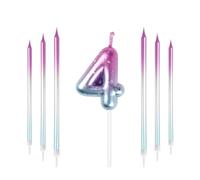 mciskin Purple Blue 4th Birthday Candles, Colorful Long & Number 4 Candle for Cake,Girls Boys 4th Birthday Decorations,Purple Blue Cake Toppers Perfect for Wedding & Party Decorations Supplies