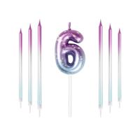 mciskin Purple Blue 6th Birthday Candles, Colorful Long & Number 6 Candle for Cake,Girls Boys 6th Birthday Decorations,Purple Blue Cake Toppers Perfect for Wedding & Party Decorations Supplies