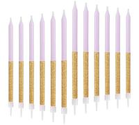 mciskin Purple Gold Birthday Candles for Cake,12pcs Purple Candle Cake Decorations for Birthday Party, Shining Gold Long Candles,Glitter Tall Party Candles, Baby Showers, Wedding Anniversary