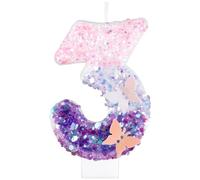 mciskin Purple Pink 3rd Birthday Cake Toppers,3rd Birthday Decorations for Girl,Butterfly Number 3 Candle for Cake,Personalised Purple Pink Butterfly Candles for Girls Women Party Decorations Supplies