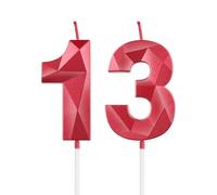 mciskin Red 13th Birthday Candles, 3D Number 13 Candles for Cake, Girls Boys 13th Birthday Decorations,Pearl Red Candle Cake Topper Decorations for Birthday Party Weddings Anniversary Supplies