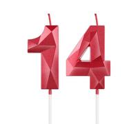 mciskin Red 14th Birthday Candles, 3D Number 14 Candles for Cake, Girls Boys 14th Birthday Decorations,Pearl Red Candle Cake Topper Decorations for Birthday Party Weddings Anniversary Supplies