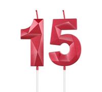 mciskin Red 15th Birthday Candles, 3D Number 15 Candles for Cake, Girls Boys 15th Birthday Decorations,Pearl Red Candle Cake Topper Decorations for Birthday Party Weddings Anniversary Supplies