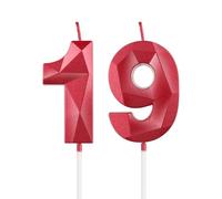 mciskin Red 19th Birthday Candles, 3D Number 19 Candles for Cake, Girls Boys 19th Birthday Decorations,Pearl Red Candle Cake Topper Decorations for Birthday Party Weddings Anniversary Supplies