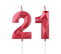 mciskin Red 21st Birthday Candles, 3D Number 21 Candles for Cake, Girls Boys 21st Birthday Decorations,Pearl Red Candle Cake Topper Decorations for Birthday Party Weddings Anniversary Supplies