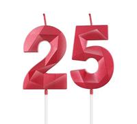 mciskin Red 25th Birthday Candles, 3D Number 25 Candles for Cake, Girls Boys 25th Birthday Decorations,Pearl Red Candle Cake Topper Decorations for Birthday Party Weddings Anniversary Supplies
