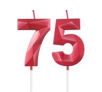 mciskin Red 75th Birthday Candles,75th Birthday Decorations for Women Men,3D Number 75 Candle for Cake,Red Candle Cake Toppers for Birthday Party Decorations Wedding Supplies