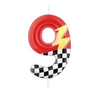 mciskin Red Racing 9 Birthday Candles,9th Birthday Decorations for Boy Girl,Red Number 9 Candle for Cake, Hot Cartoon Anime Cars Cake Toppers for Racing Cars Themed Party Decorations Supplies
